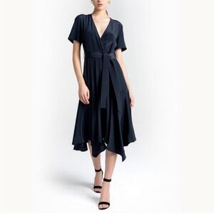 A.L.C Cora Navy Silk wrap dress with pockets